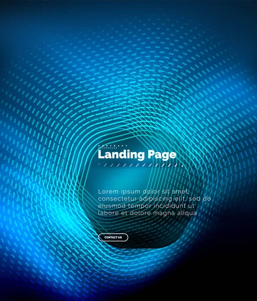 Neón brillantes líneas de forma de hexágono techno, fondo abstracto futurista de alta tecnología, plantilla de landing page — Vector de stock