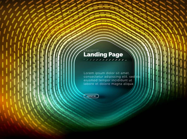 Neon glühende Techno-Sechseck-Formlinien, Hi-Tech futuristischer abstrakter Hintergrund, Landing Page Template — Stockvektor