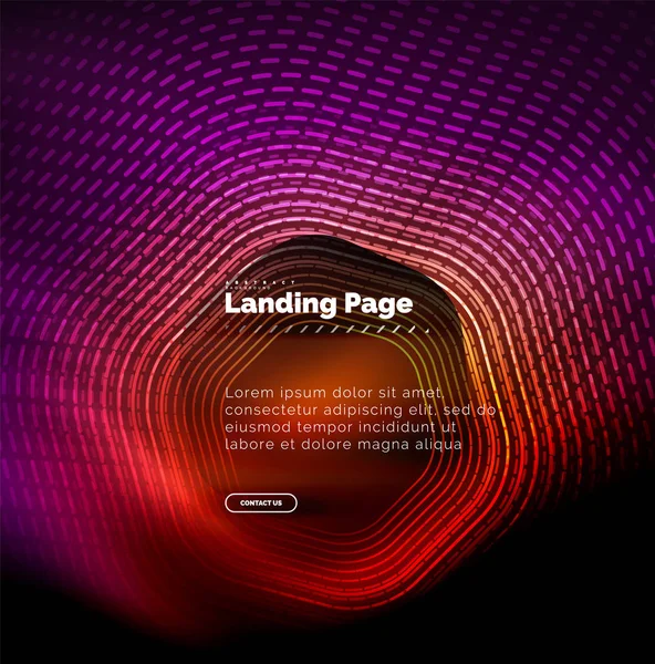 Neón brillantes líneas de forma de hexágono techno, fondo abstracto futurista de alta tecnología, plantilla de landing page — Vector de stock