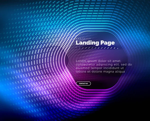 Neon glühende Techno-Sechseck-Formlinien, Hi-Tech futuristischer abstrakter Hintergrund, Landing Page Template — Stockvektor