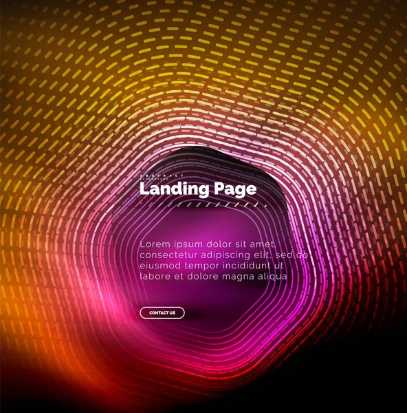 霓虹灯发光技术六角形线, 高科技未来抽象背景, 登陆页面模板 — 图库矢量图片
