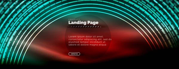 Linhas techno brilhantes néon, oi-tech modelo de fundo abstrato futurista com círculos, modelo de landing page — Vetor de Stock