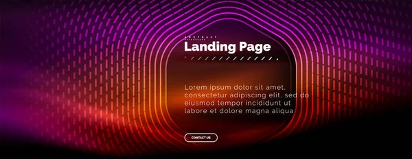 Neon glühende Techno-Sechseck-Formlinien, Hi-Tech futuristischer abstrakter Hintergrund, Landing Page Template — Stockvektor