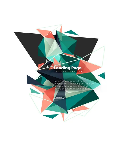 Triangulär design abstrakt bakgrund, målsida. Låg poly stil färgglada trianglar på vit — Stock vektor