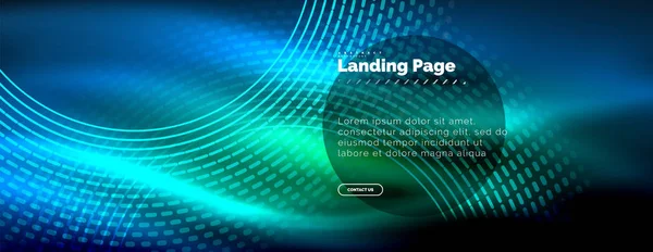Linhas techno brilhantes néon, oi-tech modelo de fundo abstrato futurista com círculos, modelo de landing page — Vetor de Stock