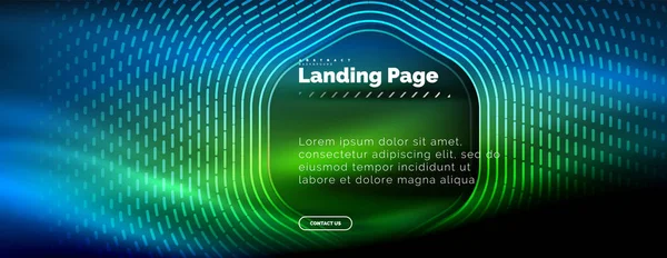 Neon glühende Techno-Sechseck-Formlinien, Hi-Tech futuristischer abstrakter Hintergrund, Landing Page Template — Stockvektor