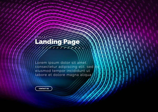 Neon glühende Techno-Sechseck-Formlinien, Hi-Tech futuristischer abstrakter Hintergrund, Landing Page Template — Stockvektor