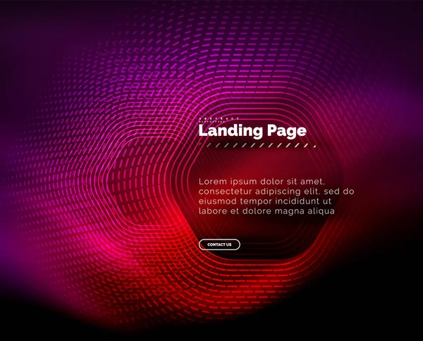 Linhas de forma de hexágono techno brilhante néon, oi-tech futurista fundo abstrato, modelo de landing page — Vetor de Stock