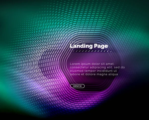 霓虹灯发光技术六角形线, 高科技未来抽象背景, 登陆页面模板 — 图库矢量图片