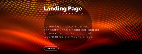 Linee techno incandescente al neon, hi-tech futuristico modello astratto di sfondo con cerchi, modello di pagina di destinazione — Vettoriale Stock