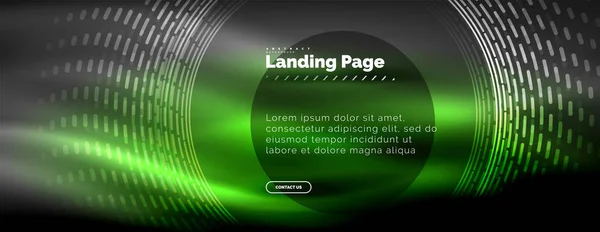 Linhas techno brilhantes néon, oi-tech modelo de fundo abstrato futurista com círculos, modelo de landing page —  Vetores de Stock