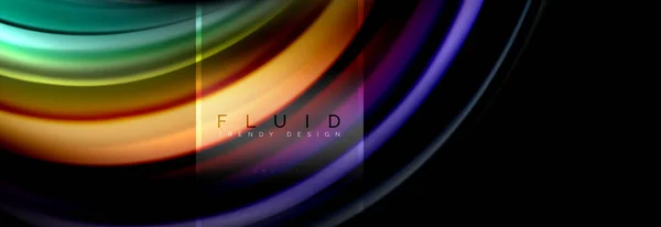 Fluid colors abstract background colorful poster, twisted liquid design on black, colorful marble or plastic wave texture backdrop, multicolored template for business or technology presentation or web — Stock Vector