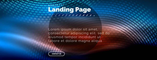 Неонові світяться техно лінії, високотехнологічний футуристичний абстрактний шаблон тла з колами, шаблон посадкової сторінки — стоковий вектор