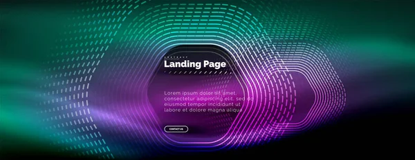 Neon glühende Techno-Sechseck-Formlinien, Hi-Tech futuristischer abstrakter Hintergrund, Landing Page Template — Stockvektor