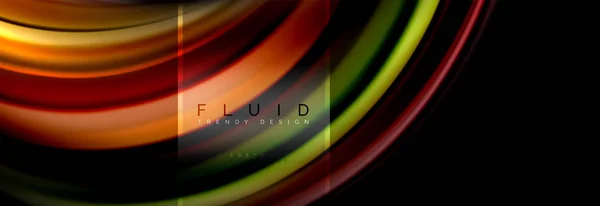 Fluid colors abstract background colorful poster, twisted liquid design on black, colorful marble or plastic wave texture backdrop, multicolored template for business or technology presentation or web — Stock Vector