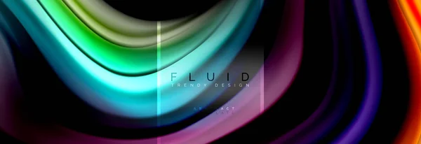 Cartel colorido de fondo abstracto de colores fluidos, diseño líquido retorcido en negro, mármol colorido o fondo de textura de onda de plástico, plantilla multicolor para presentación de negocios o tecnología o web — Vector de stock