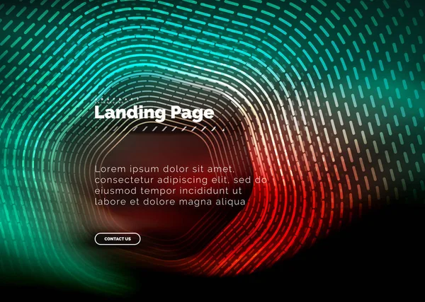 Neón brillantes líneas de forma de hexágono techno, fondo abstracto futurista de alta tecnología, plantilla de landing page — Archivo Imágenes Vectoriales