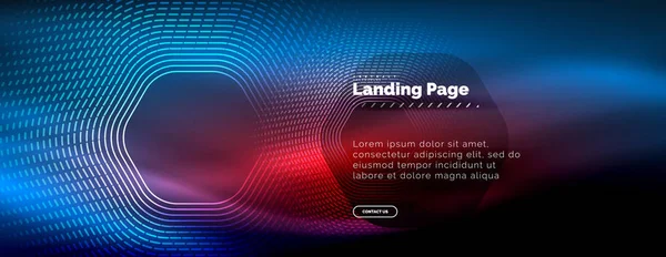 Neon glühende Techno-Sechseck-Formlinien, Hi-Tech futuristischer abstrakter Hintergrund, Landing Page Template — Stockvektor