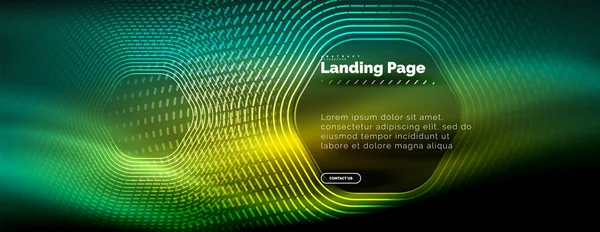 Neon glühende Techno-Sechseck-Formlinien, Hi-Tech futuristischer abstrakter Hintergrund, Landing Page Template — Stockvektor