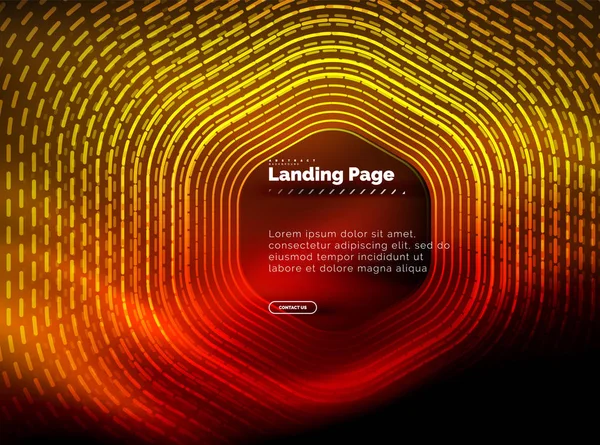 Neon glühende Techno-Sechseck-Formlinien, Hi-Tech futuristischer abstrakter Hintergrund, Landing Page Template — Stockvektor