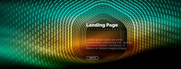 Neon glühende Techno-Sechseck-Formlinien, Hi-Tech futuristischer abstrakter Hintergrund, Landing Page Template — Stockvektor