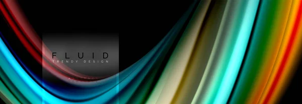 Flüssige Farben abstrakter Hintergrund buntes Poster, verdrehtes flüssiges Design auf schwarzem, buntem Marmor oder Kunststoff Wellenstruktur Hintergrund, bunte Vorlage für geschäftliche oder technologische Präsentation oder Web — Stockvektor