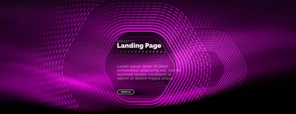 Neon glühende Techno-Sechseck-Formlinien, Hi-Tech futuristischer abstrakter Hintergrund, Landing Page Template — Stockvektor