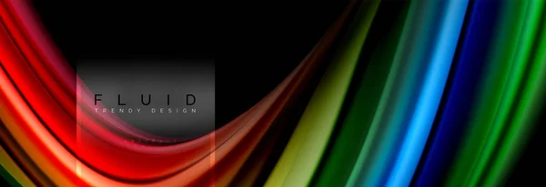 Flüssige Farben abstrakter Hintergrund buntes Poster, verdrehtes flüssiges Design auf schwarzem, buntem Marmor oder Kunststoff Wellenstruktur Hintergrund, bunte Vorlage für geschäftliche oder technologische Präsentation oder Web — Stockvektor