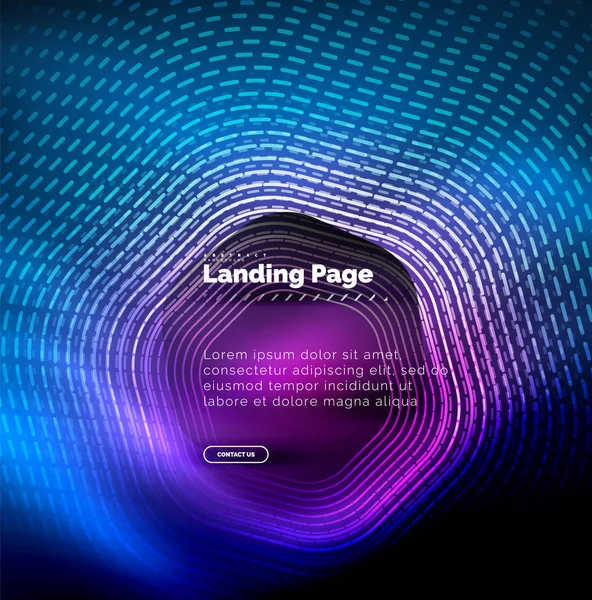 Neón brillantes líneas de forma de hexágono techno, fondo abstracto futurista de alta tecnología, plantilla de landing page — Vector de stock