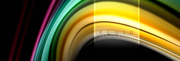 Cores fluidas fundo abstrato cartaz colorido, design líquido torcido em preto, mármore colorido ou pano de fundo de textura de onda de plástico, modelo multicolorido para apresentação de negócios ou tecnologia ou web —  Vetores de Stock