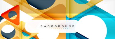 Geometrik arka plan, daireler ve üçgenler şekiller afiş. Gösterim amacıyla broşür veya el ilanı, sunum ve web tasarım düzeni