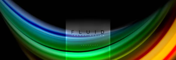 Fluid colors abstract background colorful poster, twisted liquid design on black, colorful marble or plastic wave texture backdrop, multicolored template for business or technology presentation or web — Stock Vector