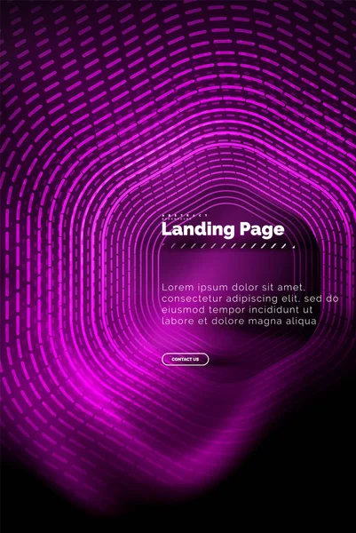 Neon glühende Techno-Sechseck-Formlinien, Hi-Tech futuristischer abstrakter Hintergrund, Landing Page Template — Stockvektor