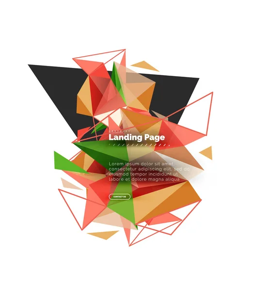 Dreieckigen Design abstrakten Hintergrund, Zielseite. Bunte Dreiecke im Low-Poly-Stil auf Weiß — Stockvektor