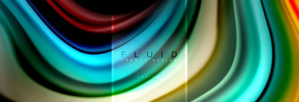 Couleurs fluides fond abstrait poster coloré, conception liquide torsadée sur fond noir, marbre coloré ou texture vague plastique, modèle multicolore pour la présentation d'affaires ou de la technologie ou web — Image vectorielle