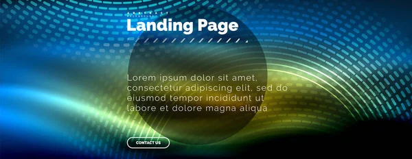 Neón brillantes líneas techno, alta tecnología futurista plantilla de fondo abstracto con círculos, plantilla de landing page — Vector de stock