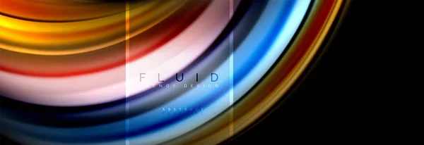 Fluid colors abstract background colorful poster, twisted liquid design on black, colorful marble or plastic wave texture backdrop, multicolored template for business or technology presentation or web — Stock Vector