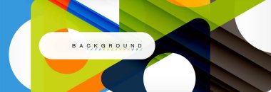 Geometrik arka plan, daireler ve üçgenler şekiller afiş. Vektör çizim broşür veya el ilanı, sunum ve web tasarım düzeni için