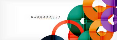 Gri arka plan, modern geometrik desen tasarım renkli halkalar. Vektör iş veya teknoloji tanıtım tasarım şablonu, broşür veya el ilanı desenli veya geometrik web afiş