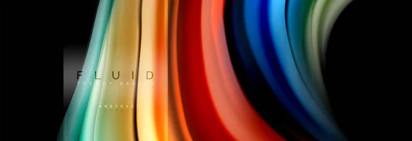 Υγρών χρωμάτων πολύχρωμο αφηρημένα φόντο αφίσα, στριμμένα υγρό σχεδιασμό σε μαύρο, πολύχρωμο μάρμαρο ή πλαστικό κύμα υφή σκηνικό, πολύχρωμα πρότυπο για παρουσίαση επιχειρήσεων ή τεχνολογία ή web — Διανυσματικό Αρχείο