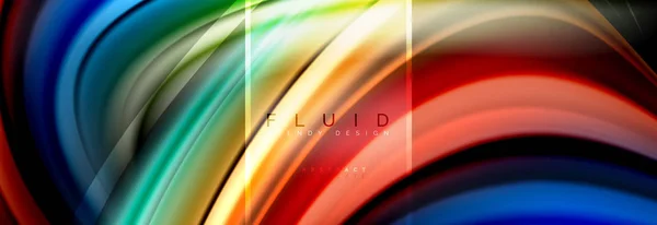 Couleurs fluides fond abstrait poster coloré, conception liquide torsadée sur fond noir, marbre coloré ou texture vague plastique, modèle multicolore pour la présentation d'affaires ou de la technologie ou web — Image vectorielle