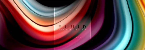 Cartel colorido de fondo abstracto de colores fluidos, diseño líquido retorcido en negro, mármol colorido o fondo de textura de onda de plástico, plantilla multicolor para presentación de negocios o tecnología o web — Vector de stock