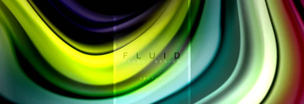 Cartel colorido de fondo abstracto de colores fluidos, diseño líquido retorcido en negro, mármol colorido o fondo de textura de onda de plástico, plantilla multicolor para presentación de negocios o tecnología o web — Vector de stock