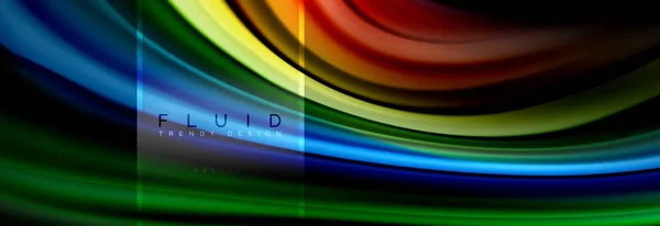 Couleurs fluides fond abstrait poster coloré, conception liquide torsadée sur fond noir, marbre coloré ou texture vague plastique, modèle multicolore pour la présentation d'affaires ou de la technologie ou web — Image vectorielle