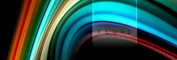 Fluid colors abstract background colorful poster, twisted liquid design on black, colorful marble or plastic wave texture backdrop, multicolored template for business or technology presentation or web — Stock Vector