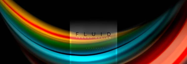 Couleurs fluides fond abstrait poster coloré, conception liquide torsadée sur fond noir, marbre coloré ou texture vague plastique, modèle multicolore pour la présentation d'affaires ou de la technologie ou web — Image vectorielle