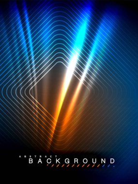 Neon parlayan dalga, sihirli enerji ve ışık arka plan. Vektör çizim