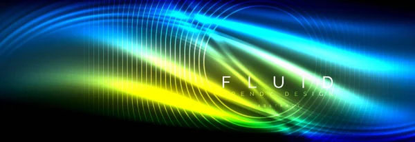 Linhas de onda de fluido brilhante néon, conceito de luz de espaço de energia mágica, design de papel de parede de fundo abstrato — Vetor de Stock