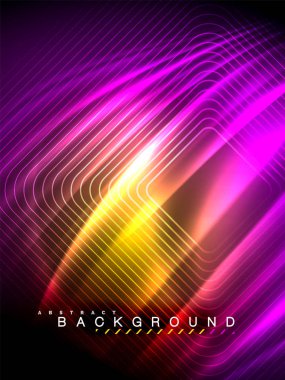 Neon parlayan dalga, sihirli enerji ve ışık arka plan. Vektör çizim