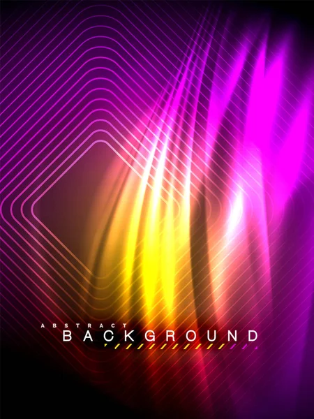 Neon parlayan dalga, sihirli enerji ve ışık arka plan. Vektör çizim